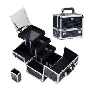 Joligrace Black Lockable‎ Cosmetics Jewelry Train Organizer Vanity Case NWOT